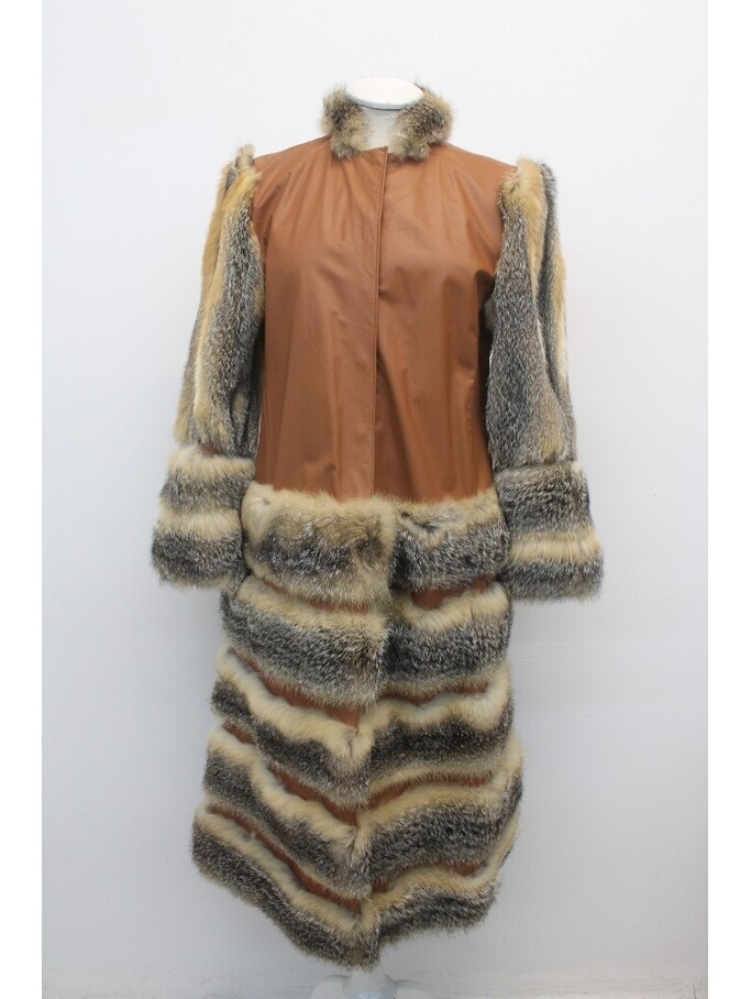 Excellent American Gray Fox & Leather Fur Coat Jacket Women Woman Size 4 Petite